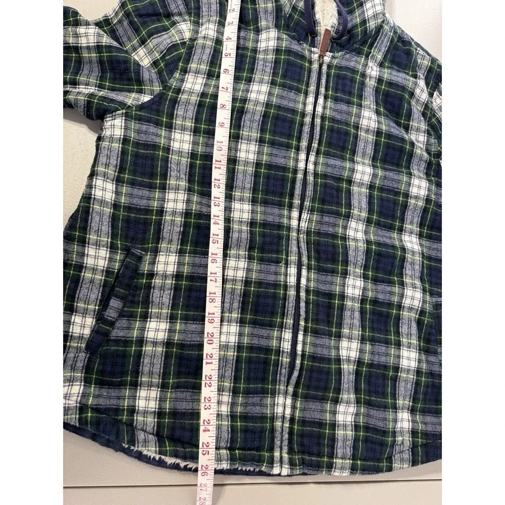 L.L. Bean Scotch Plaid Flannel Hoodie Womens Large Sherpa Fleece Lined Zip Shirt - Picture 10 of 11